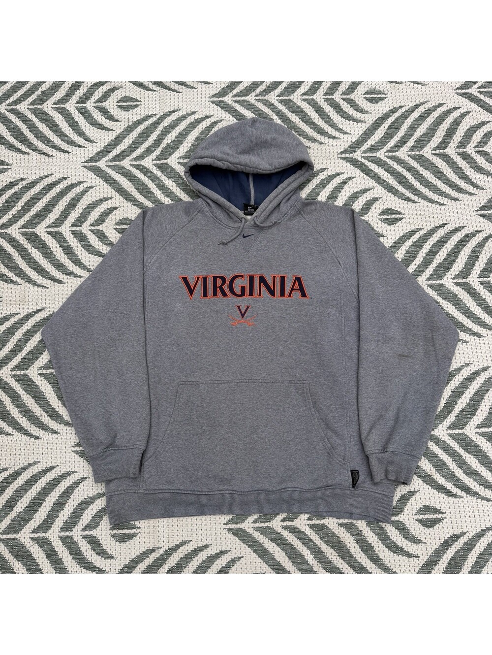 Vintage Nike UVA Center Swoosh Embroidered Logo Hoodie Sz L